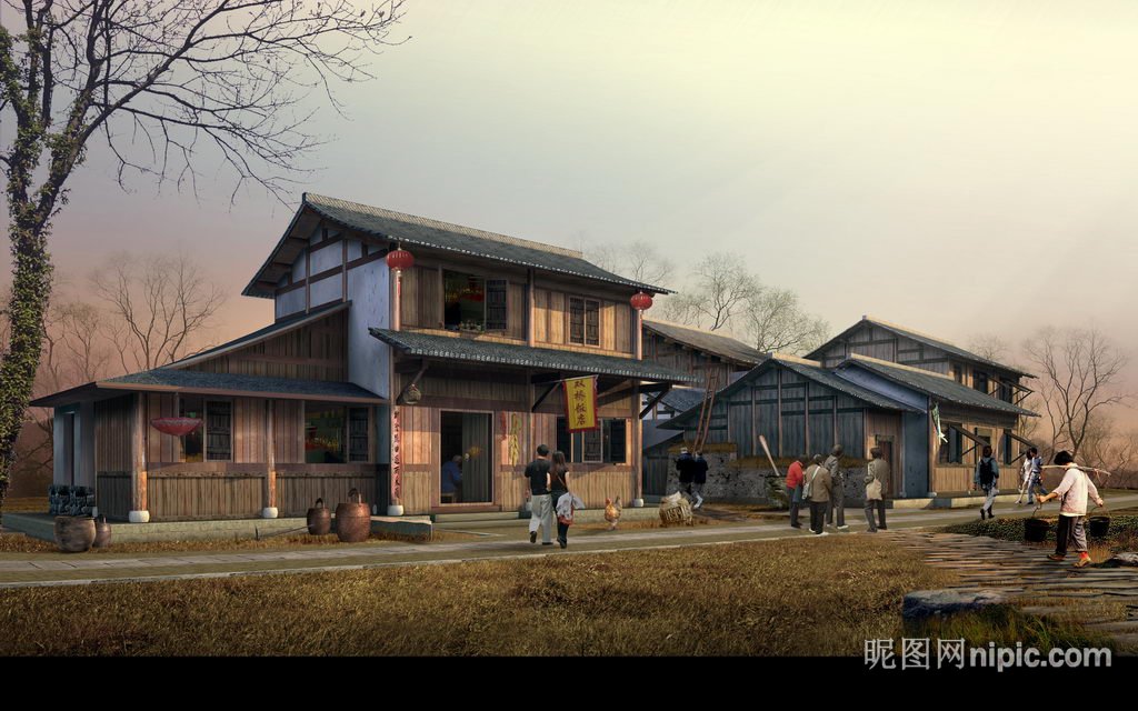 中国古代民宅建筑设计效果图设计图__建筑设计_环境设计_设计图库_昵