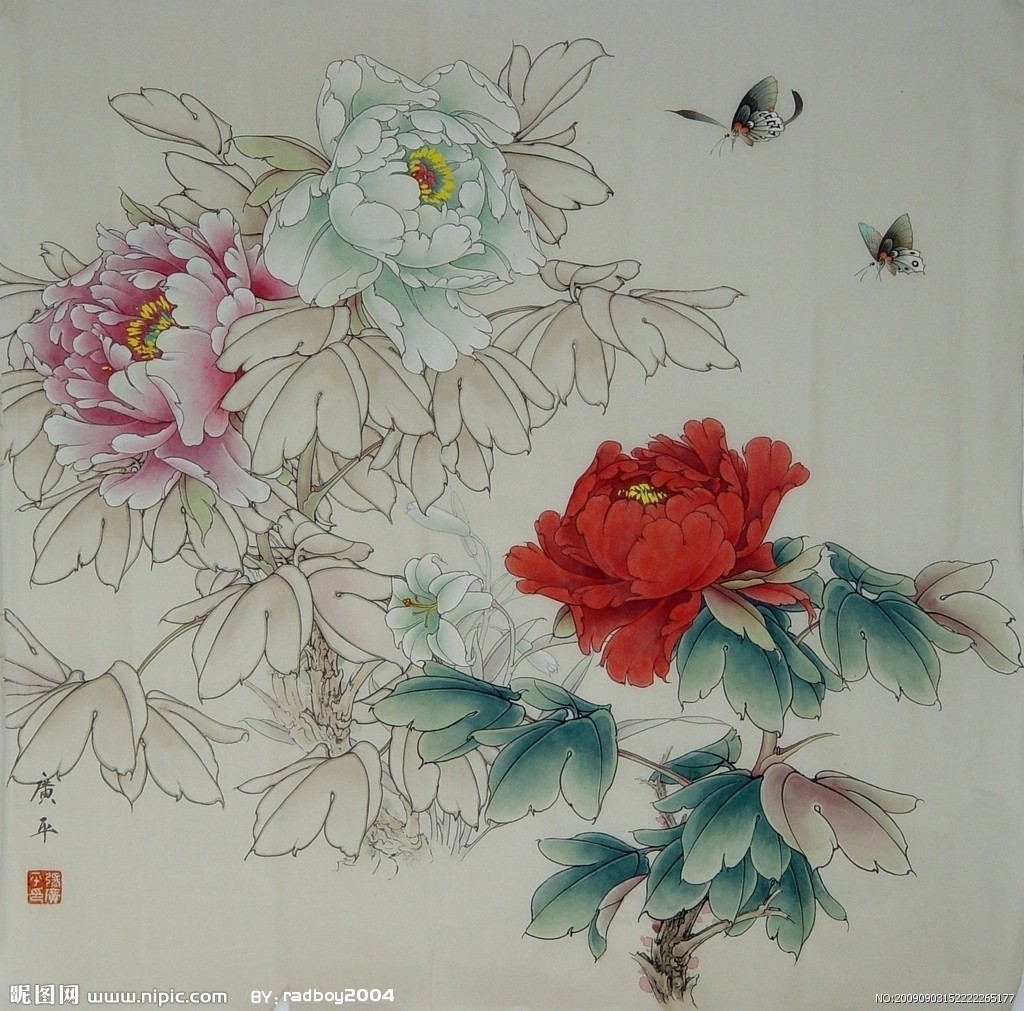 工笔花鸟中国画国画中国风牡丹花古典图片