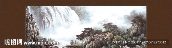 中国水墨风景卷轴画