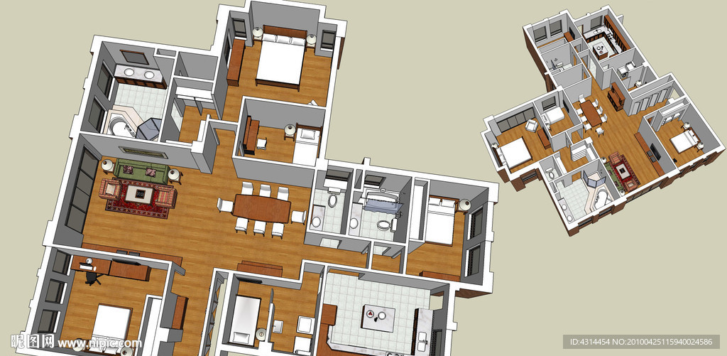 高级公寓室内布置模型样例