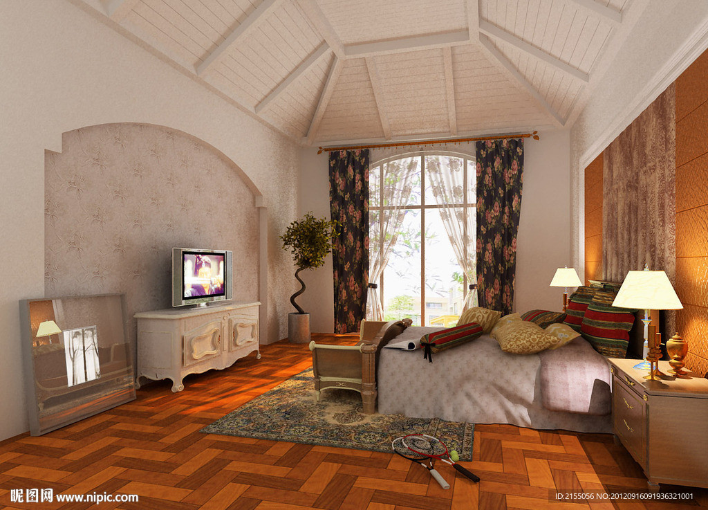 精装卧室室内效果图3d模型源文件