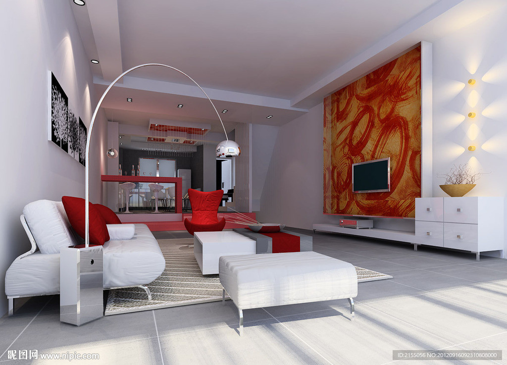 现代室内客厅效果图3d模型源文件