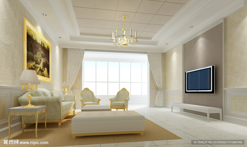 室内设计欧式样板间客厅效果图