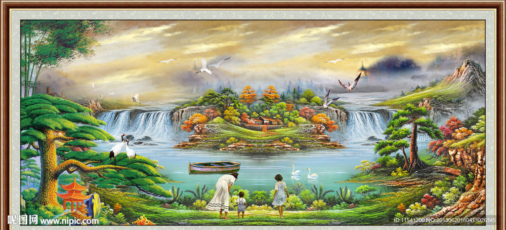 油画 聚宝盆油画设计图__风景_psd分层素材_设计图库