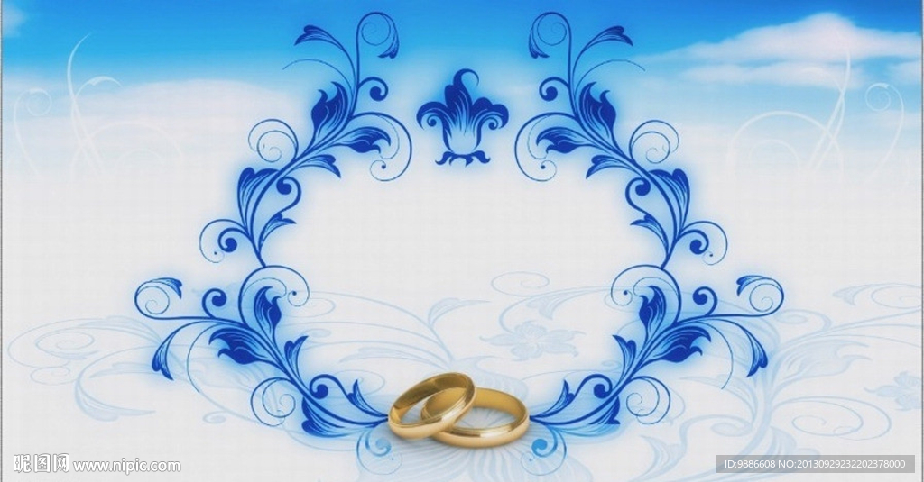 婚庆戒指蓝色花纹视频