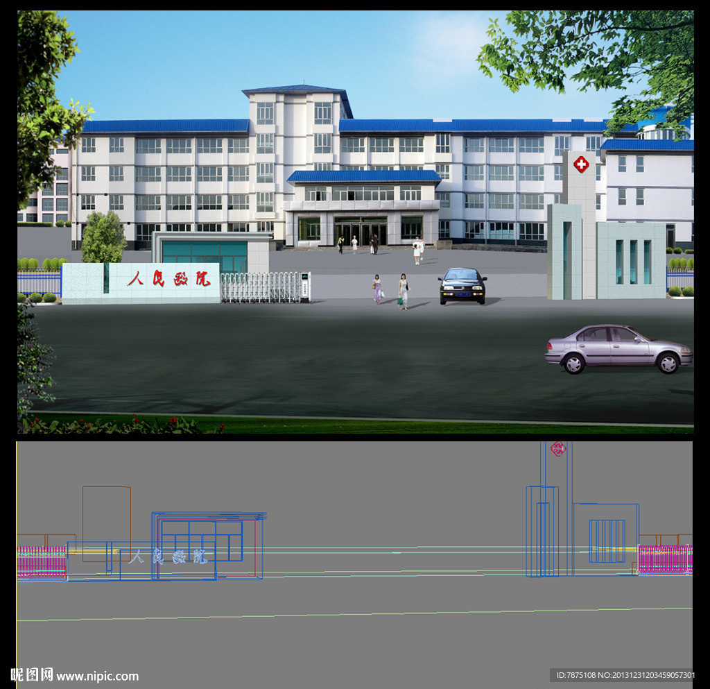 医院大门 (带贴图)设计图__室外模型_3d设计_设计图库