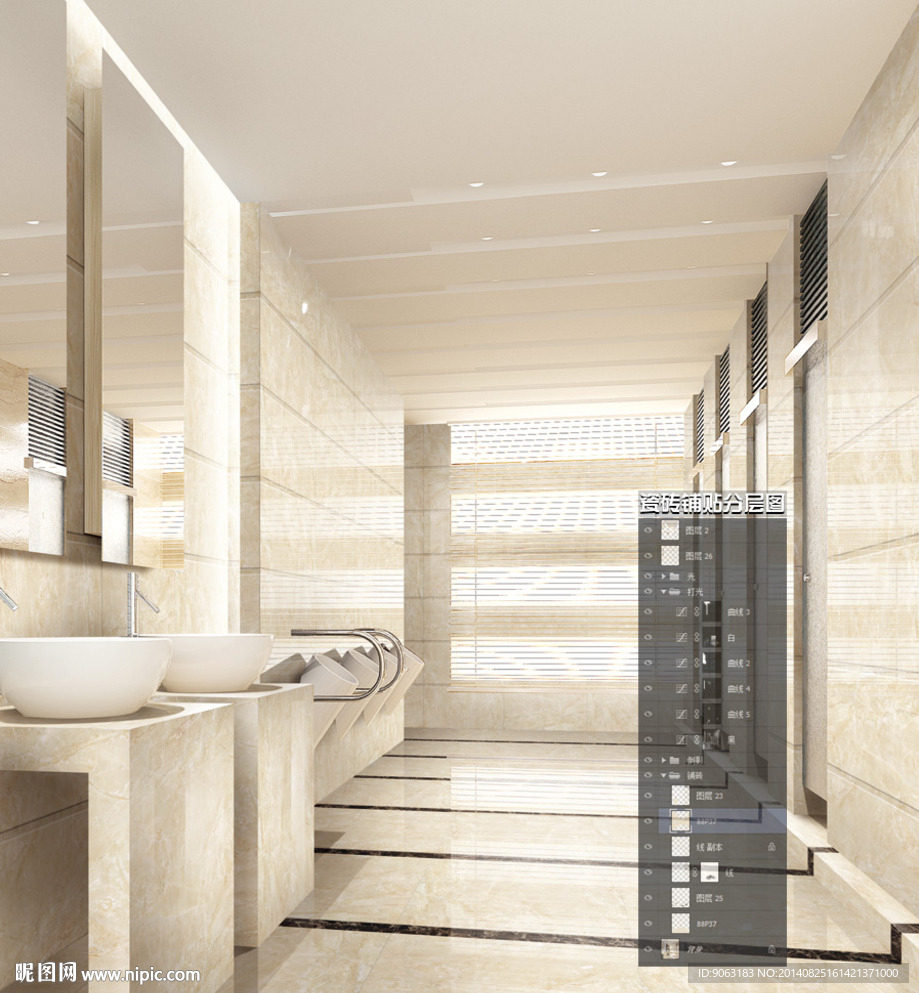 卫生间卫浴空间瓷砖铺