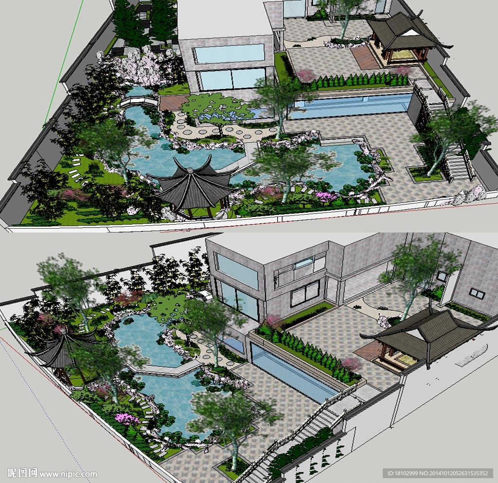 sketchup中式庭院模型