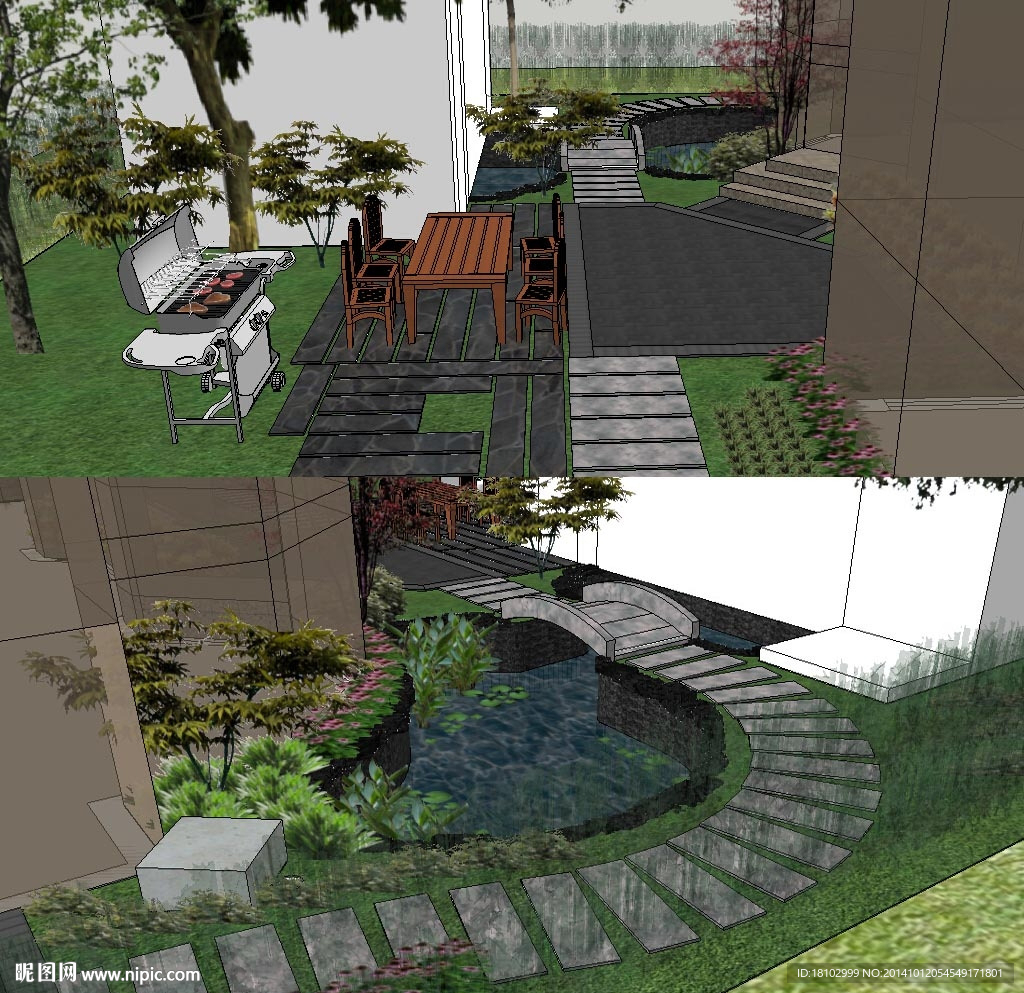 sketchup庭院景观模型