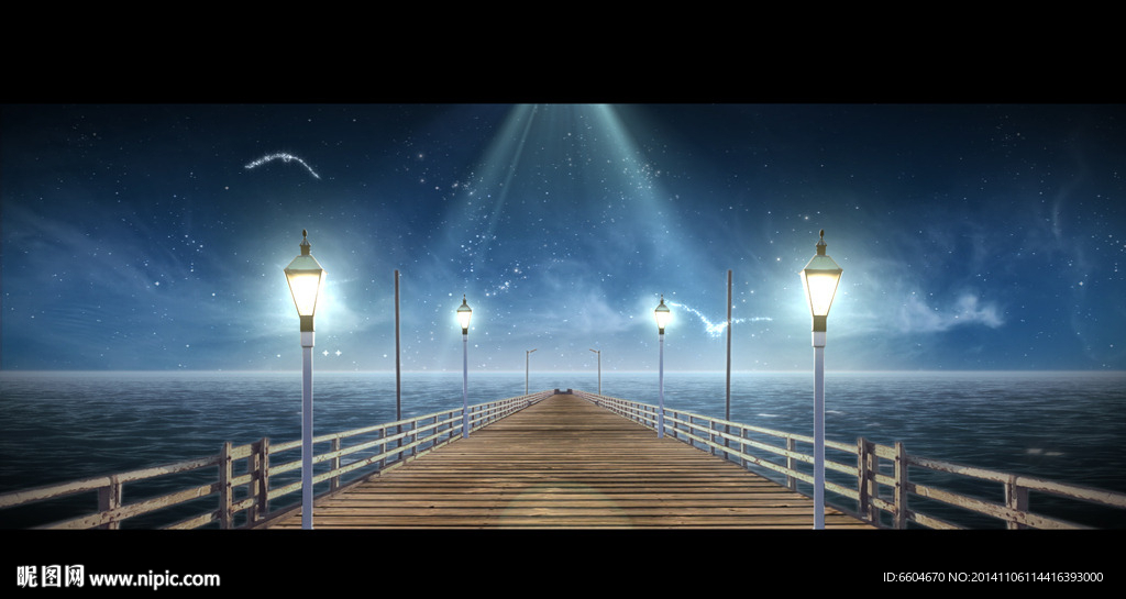 LED高清碼頭夜空素材