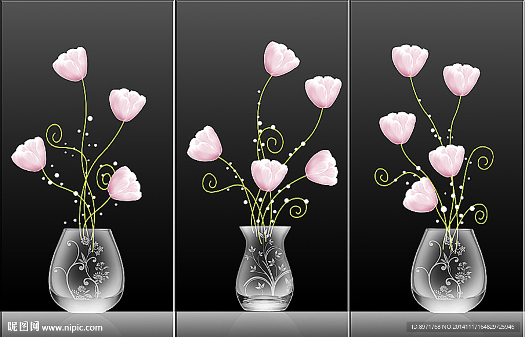 黑白花瓶花卉无框画