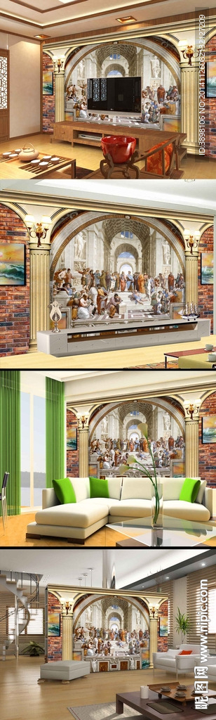 3D欧式油画电视背景墙