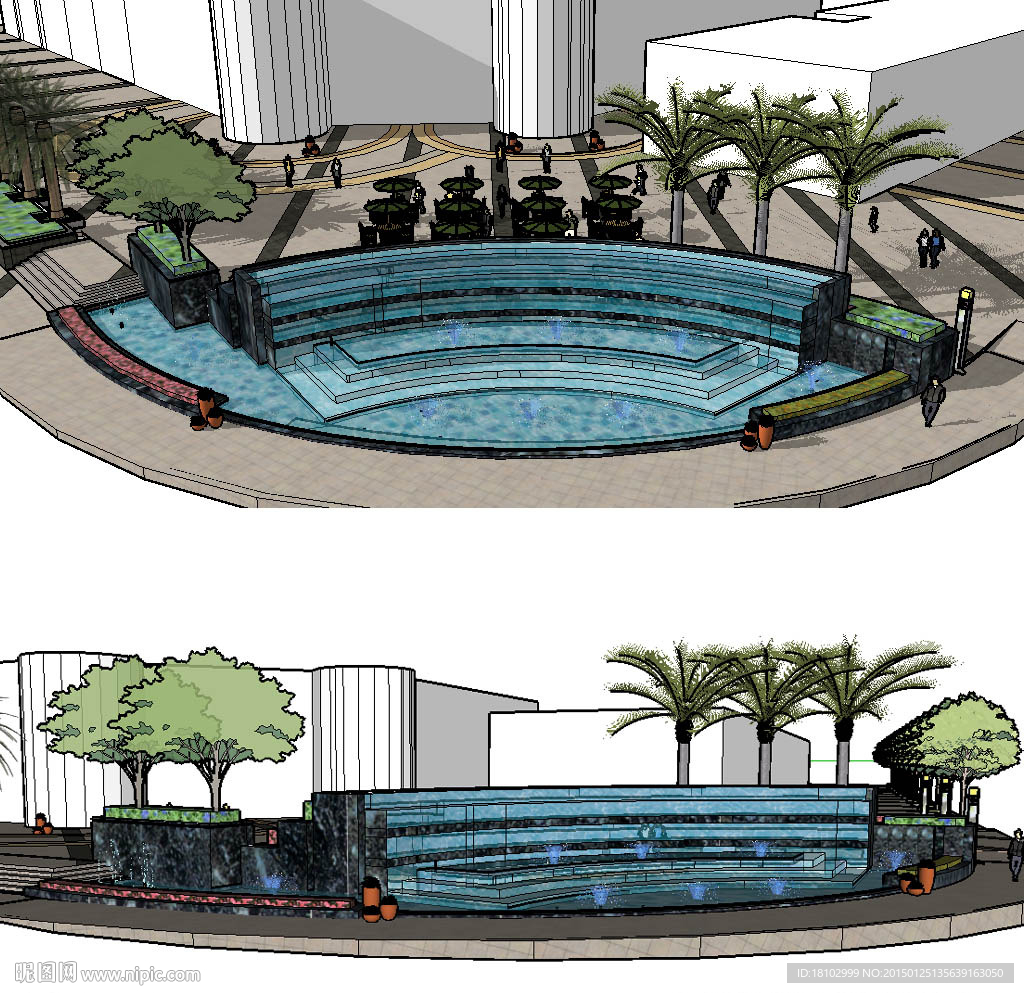 商業(yè)入口水景sketchup