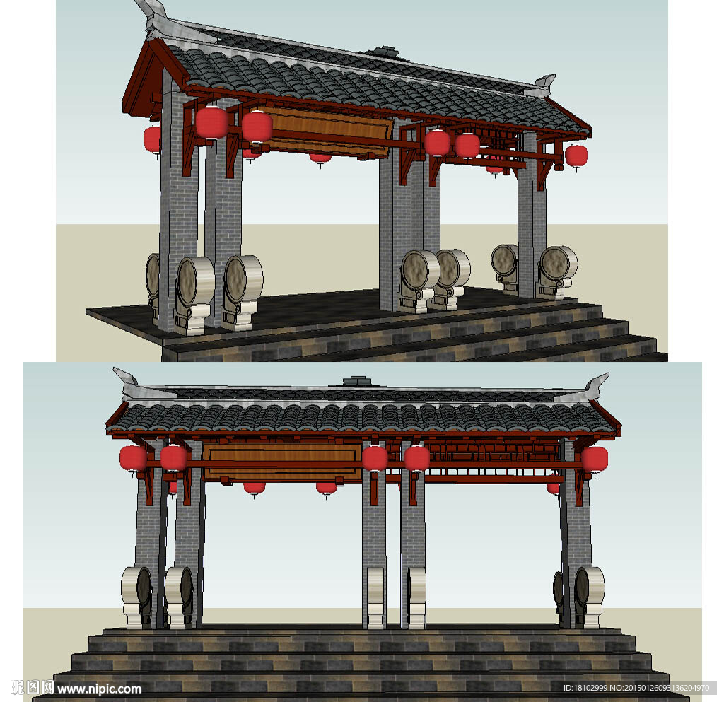 中式景區(qū)門草圖大師SU模型