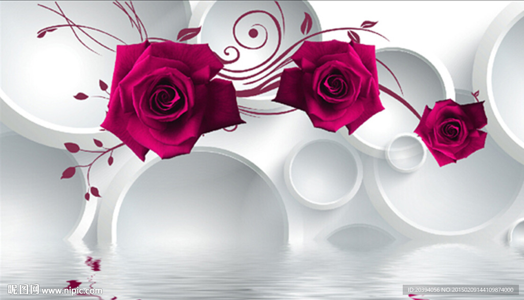 3D玫瑰花圆环背景