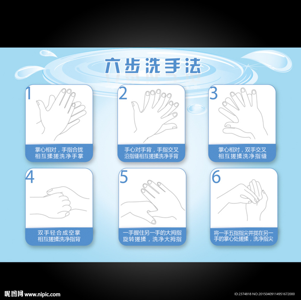 口腔齒科診所六步洗手法范圖矢量