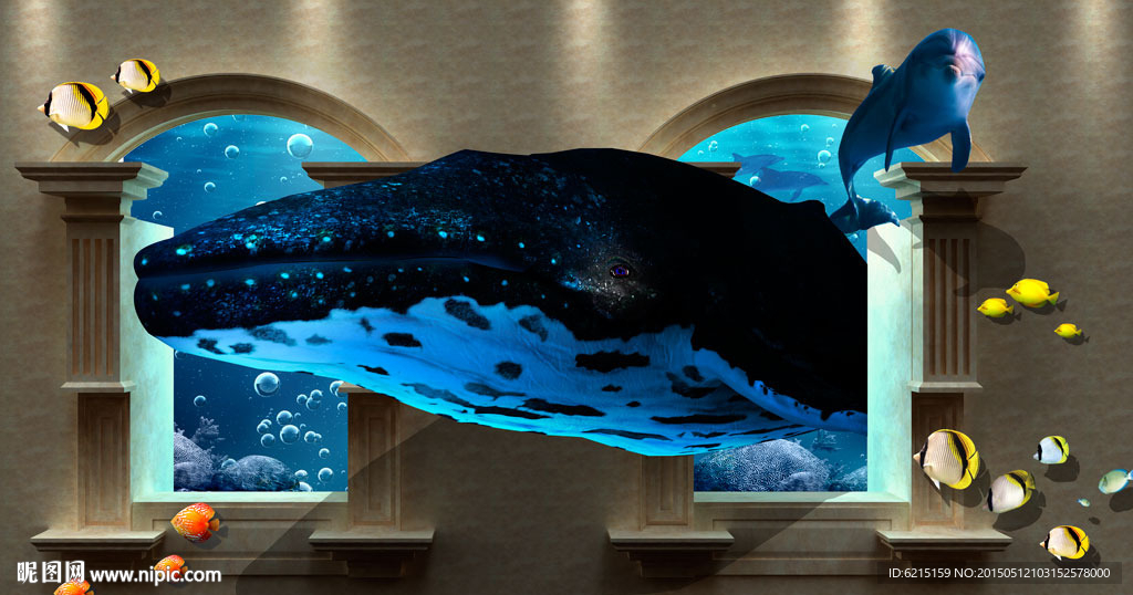 3d海洋立体鲸鱼背景画图片