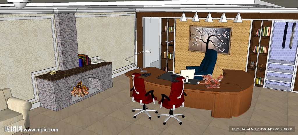 办公室和办公室卧室的SU模型