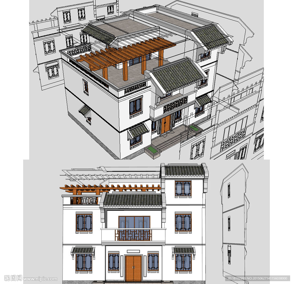 中式別墅SU模型建筑草圖大師