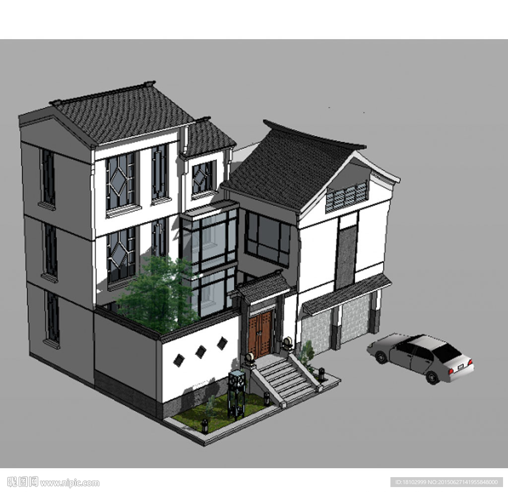 中式别墅SketchUp模型