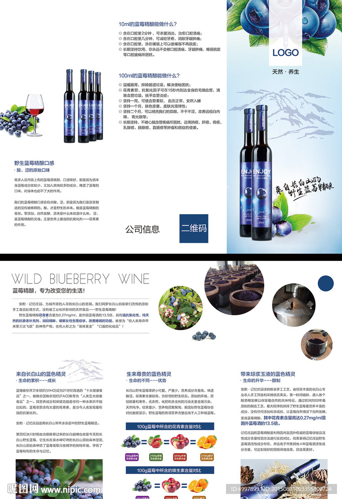 簡約清爽藍莓酒說明書折頁DM單