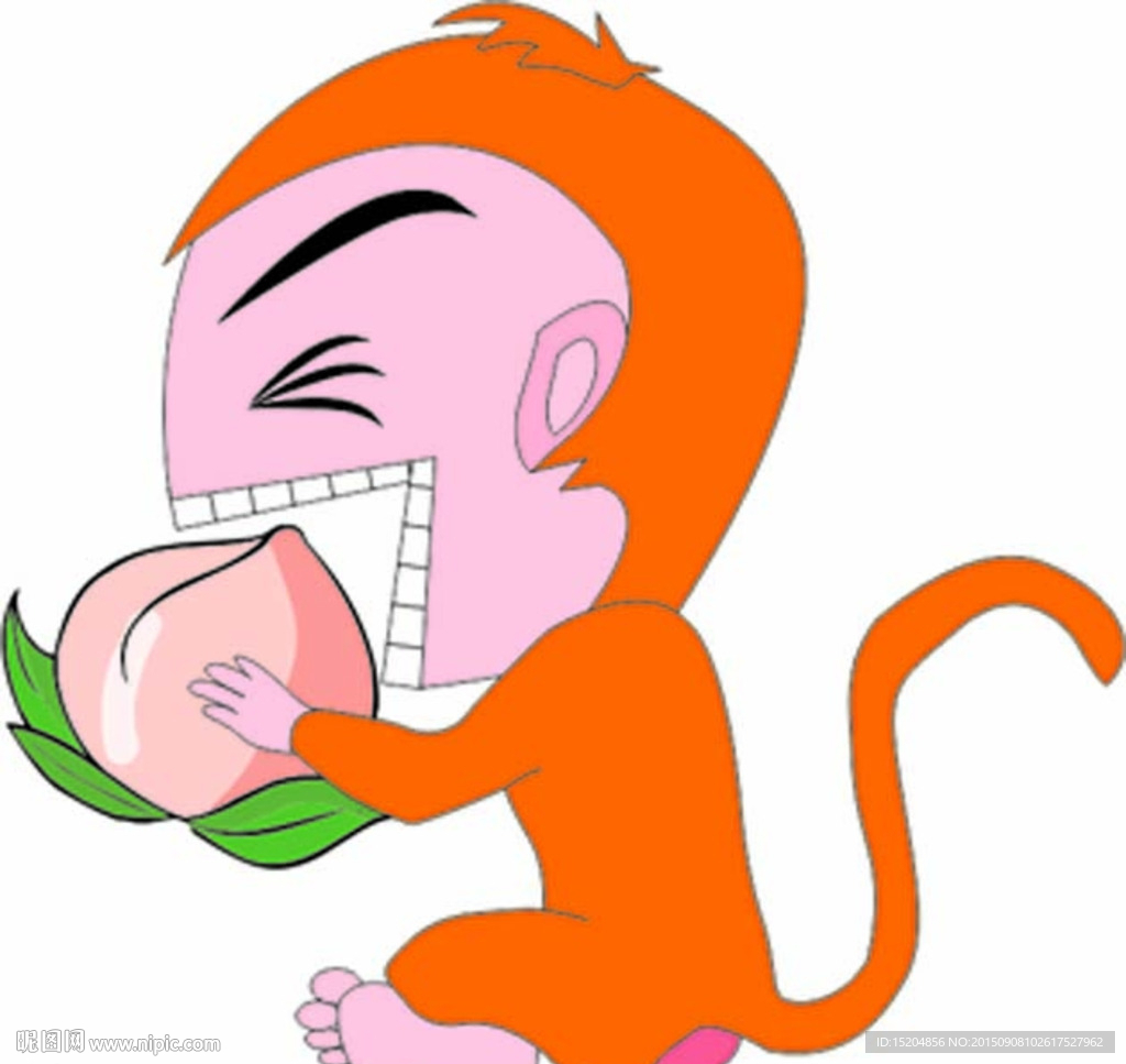 卡通猴子吃桃子