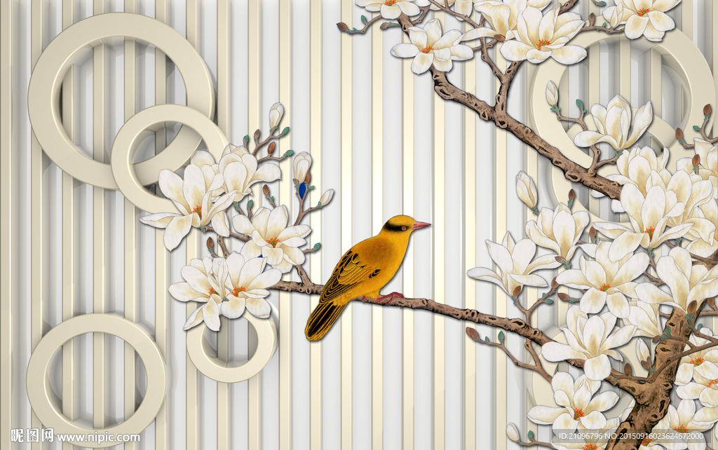 中国花鸟壁画 3d壁画