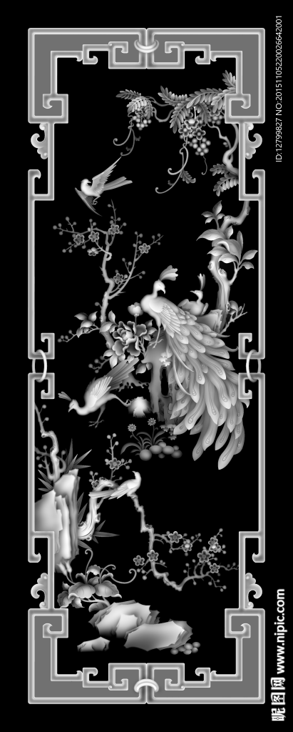 四季花鳥灰度圖