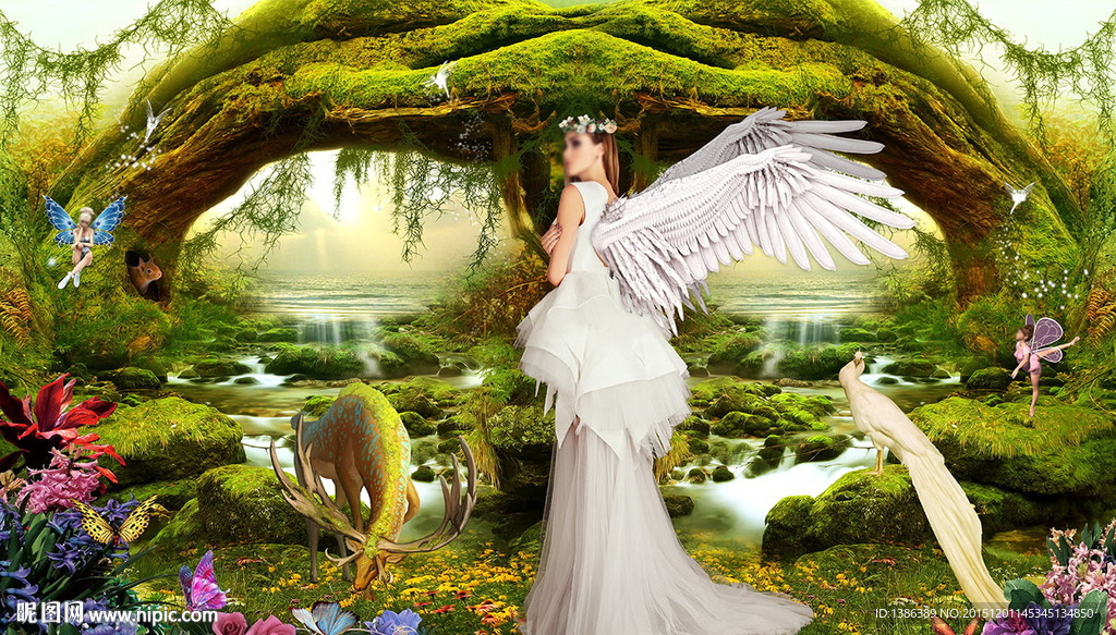 童话森林天使女神婚礼写真背景