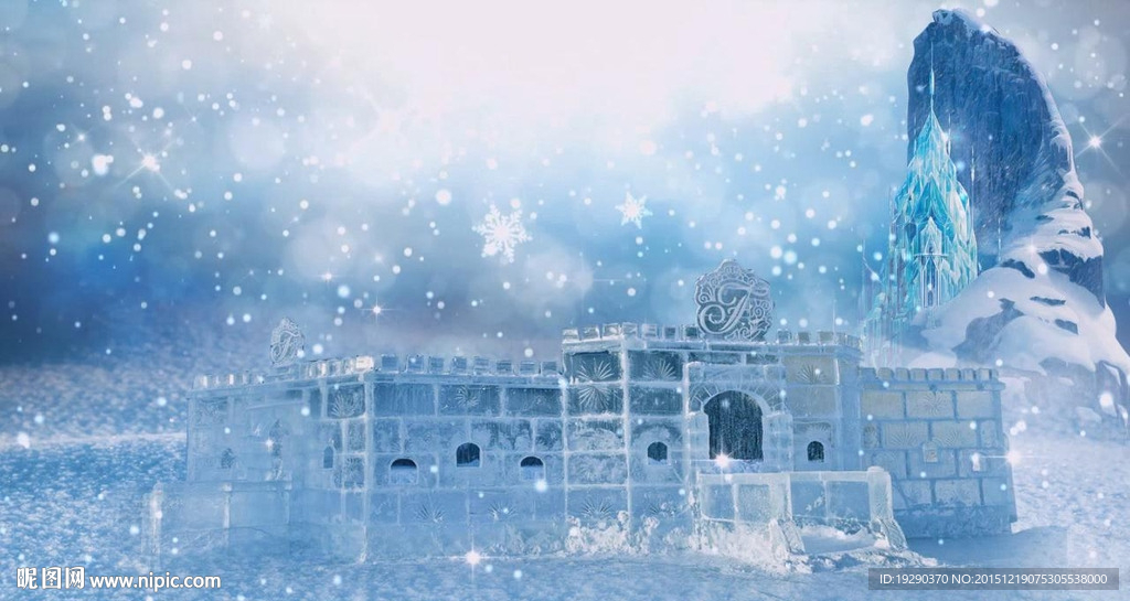 唯美冰雪世界水晶城堡雪花飄落浪