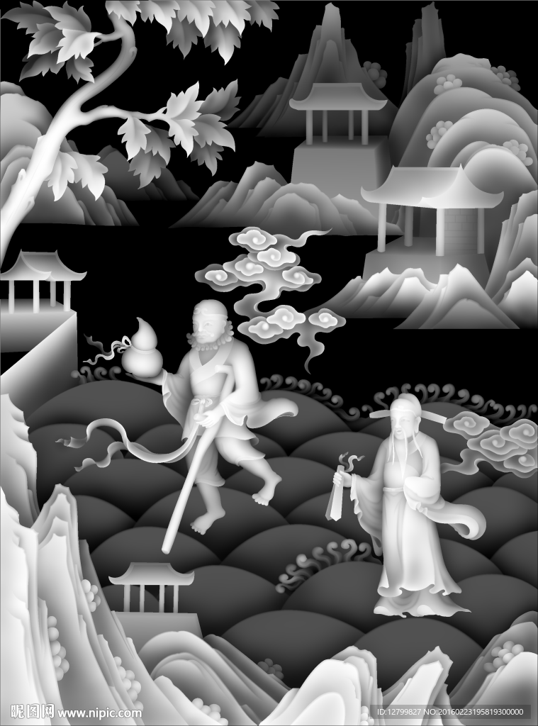 八仙灰度圖
