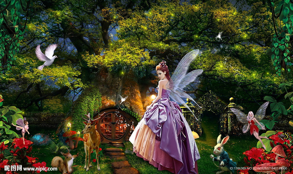 森林童话世界梦幻仙境婚礼背景