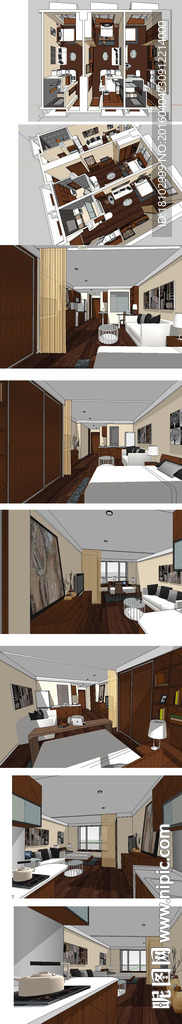 酒店式公寓室内草图模型SU