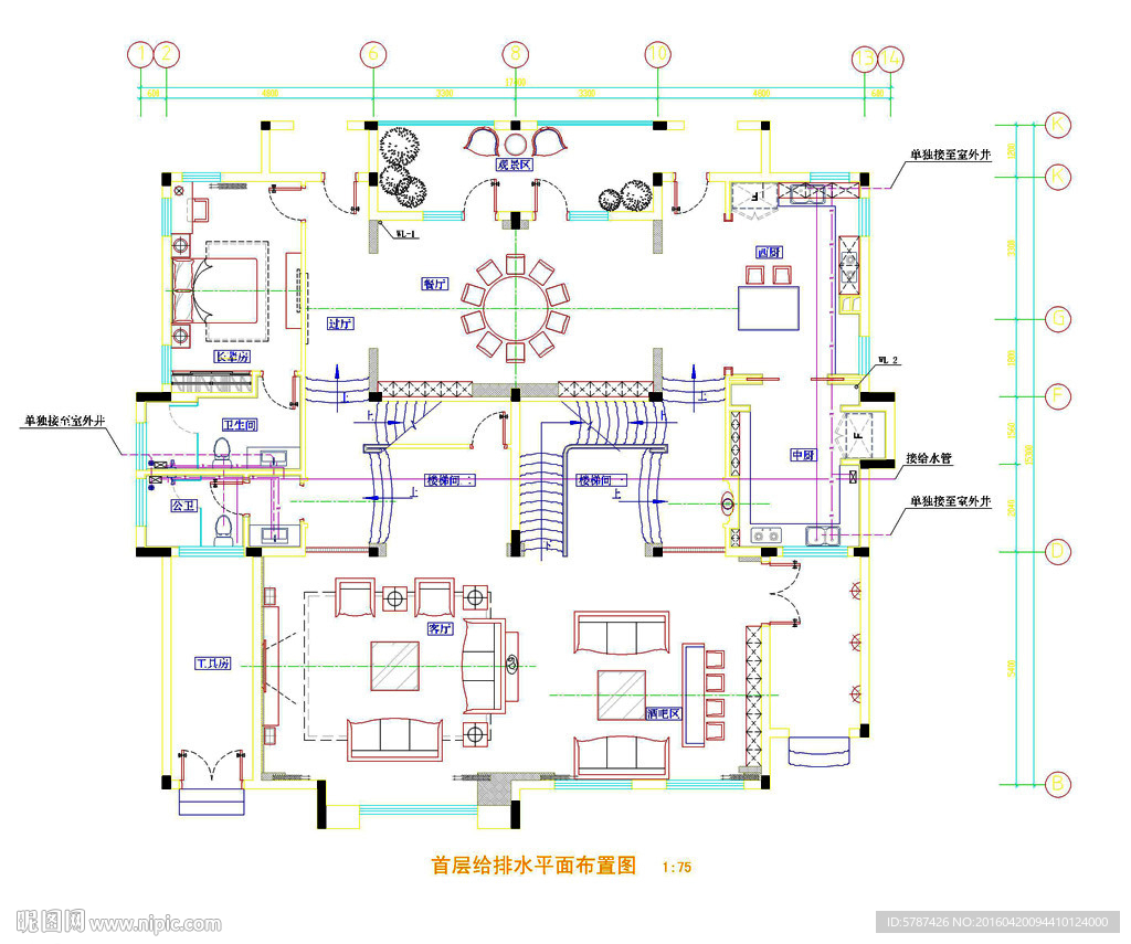 家居别墅CAD排水平面布置图