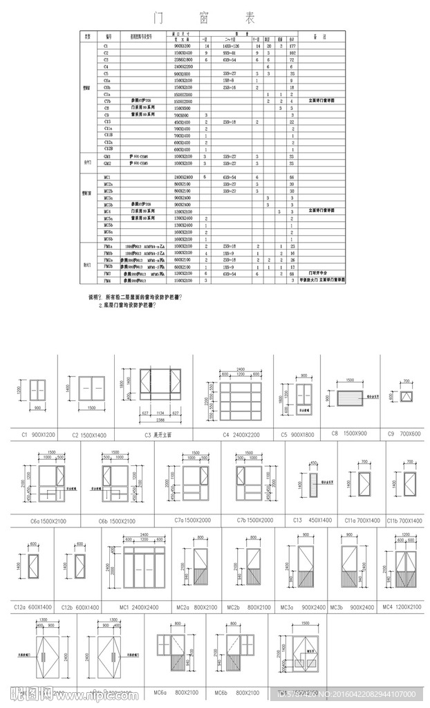 门窗表尺寸CAD图