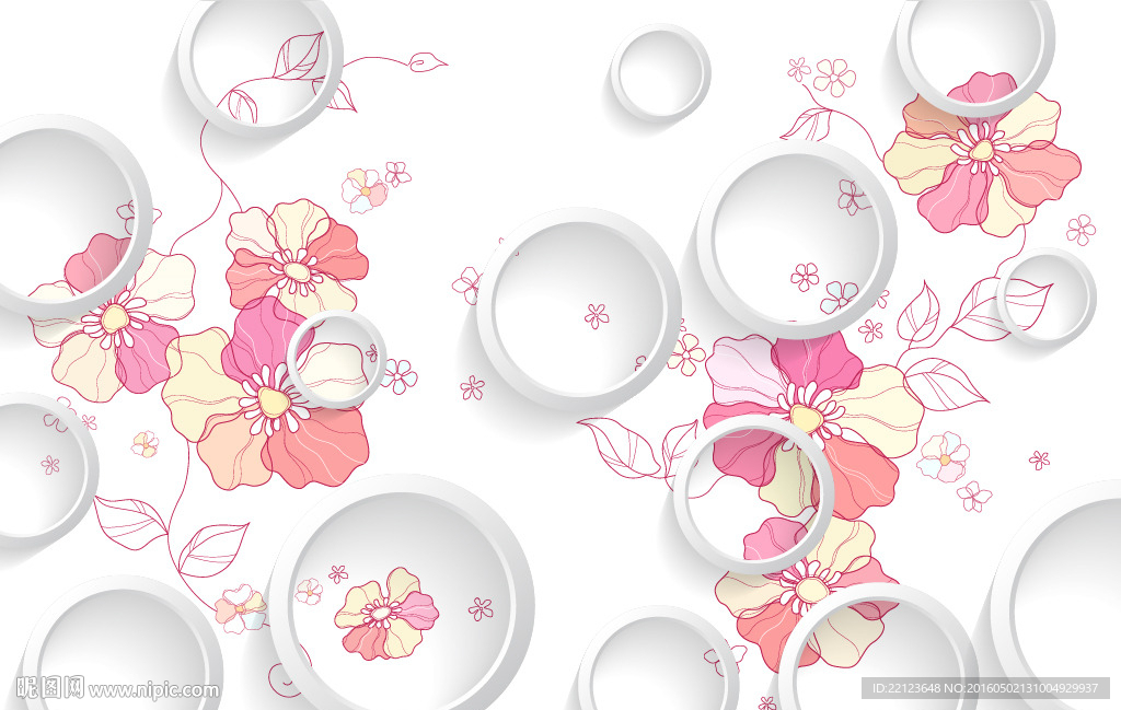 3D圆圈卡通花卉背景