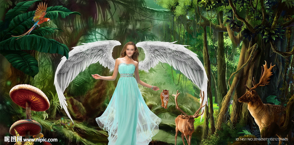 梦幻唯美奇森林飞翼女神写真模板