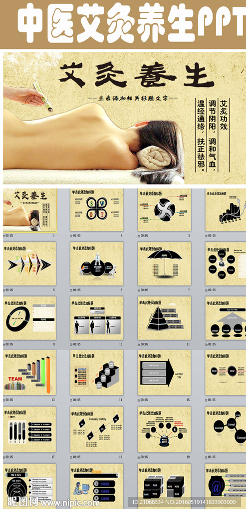 中國風中醫艾灸PPT模板