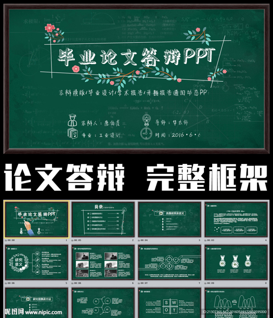 創(chuàng)意畢業(yè)論文答辯PPT模板黑板
