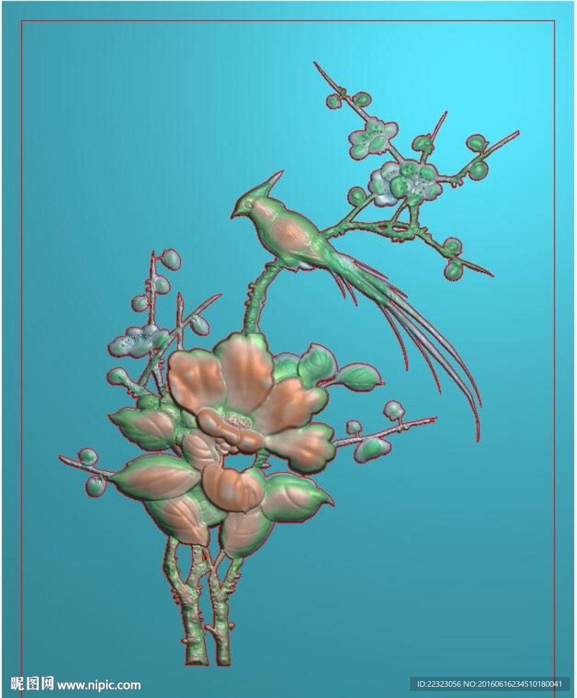 花草花鸟梅花鸟精雕图浮雕图灰度