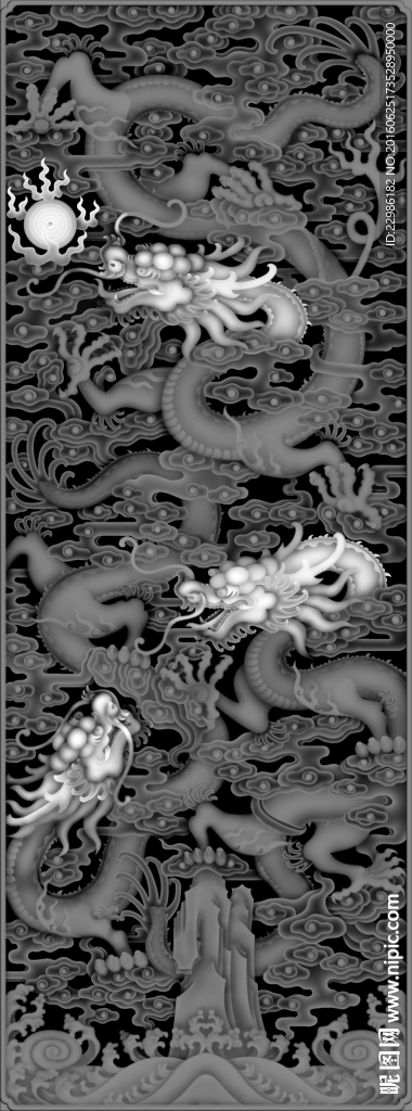 蒼龍教子浮雕灰度圖
