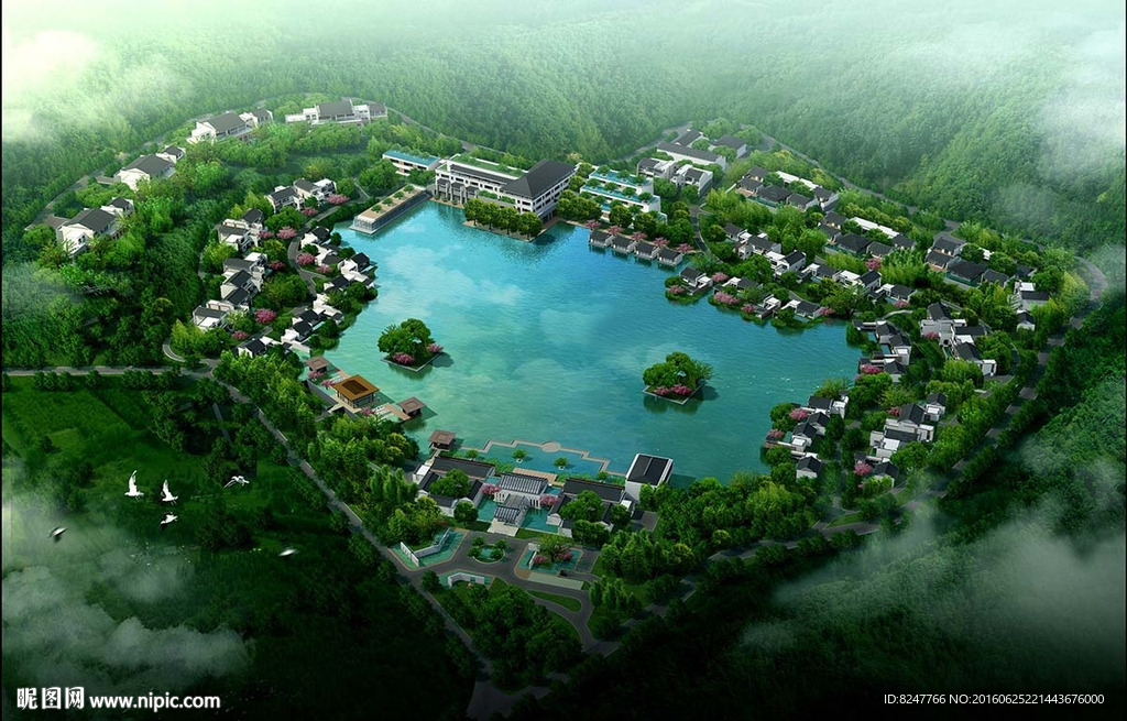 仙湖风景区景点鸟瞰建筑效果图