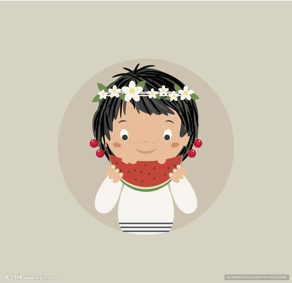 夏日可爱女孩吃西瓜插图
