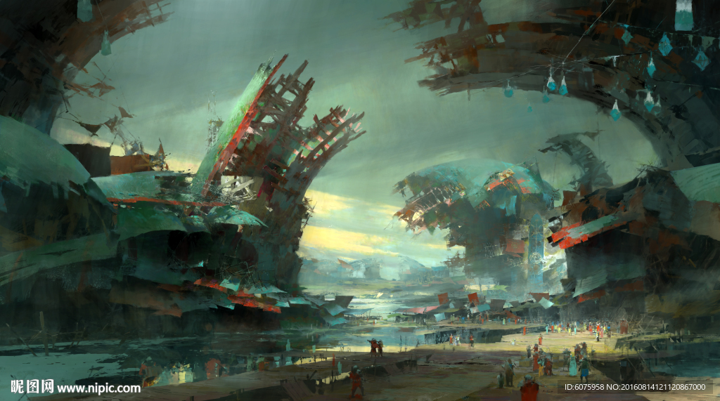 PS科幻场景插画外星城市