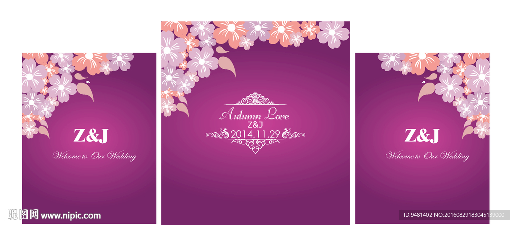 紫色花卉婚礼背景AI矢量源文件