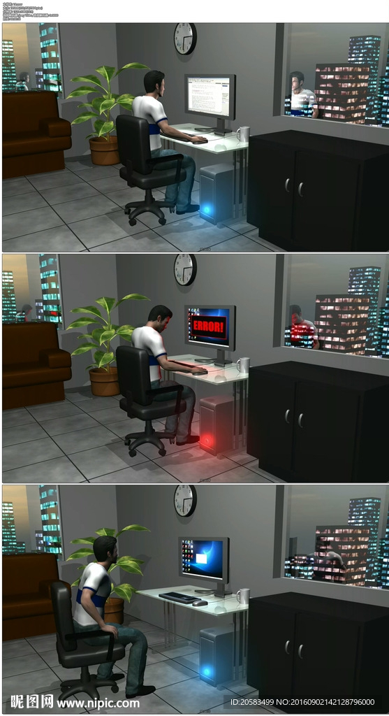 3D男人使用電腦出故障情景