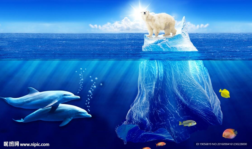 3d立体冰山北极熊海豚海洋