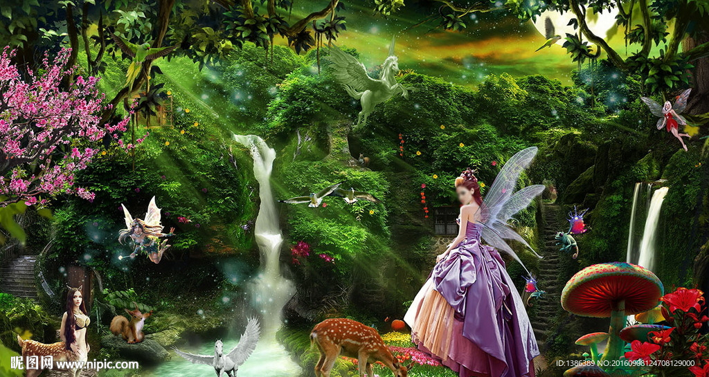 森林仙境婚纱写真背景模板