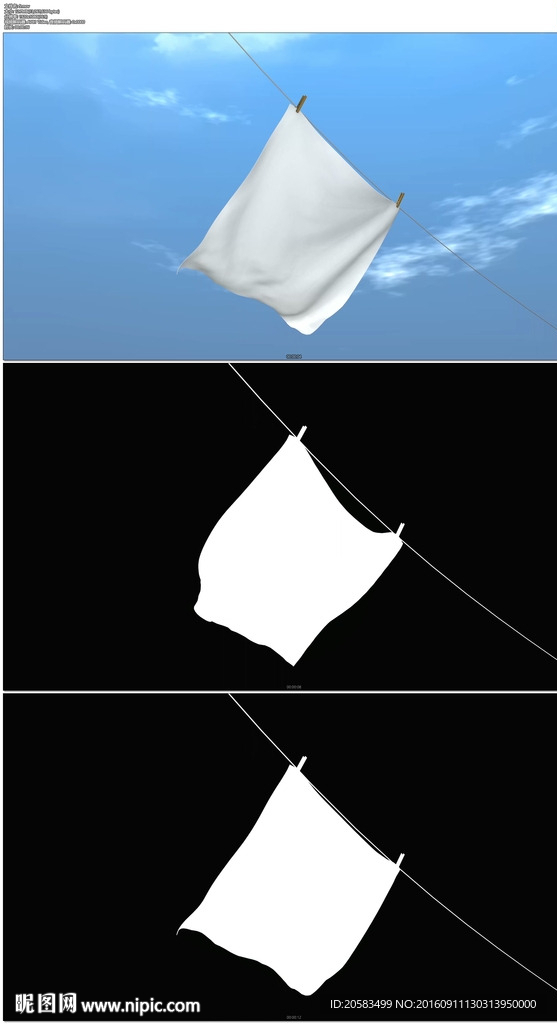 3d藍(lán)天下飄動(dòng)的白色綢緞