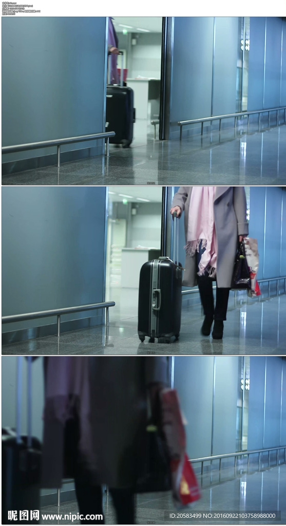 機場開門走出拖著行李箱的婦女